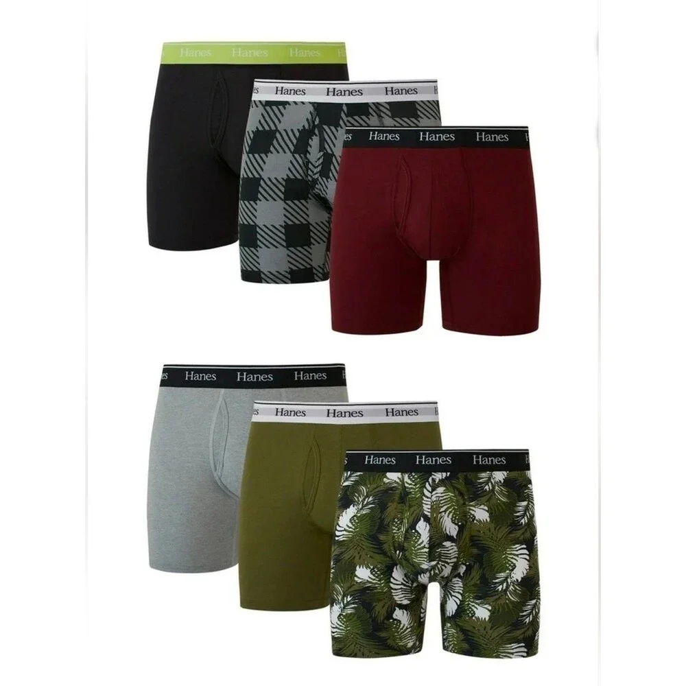 Hanes Originals 6-pack Men’s 2XL Boxer Briefs Moisture-Wicking Stretch Cotton